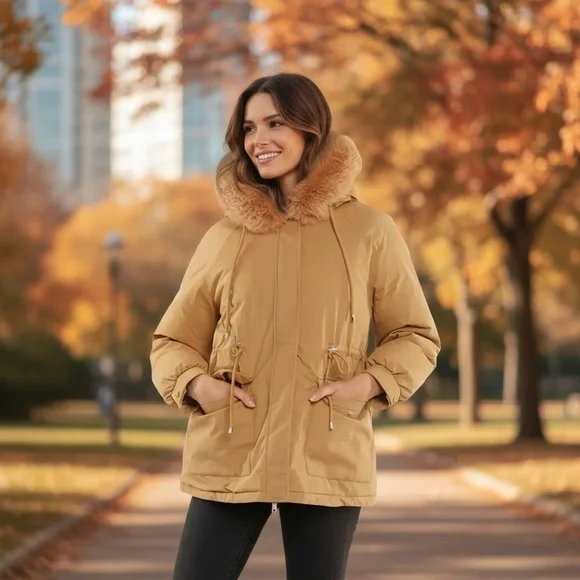 Puffit Faux Fur Mid-Length Hooded Drawstring Parka. NWT - Picture 5 of 10